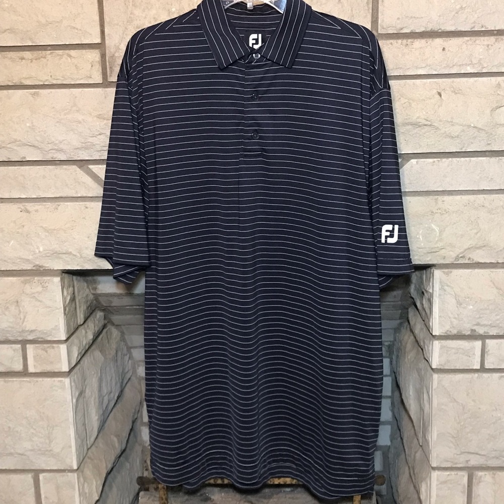 Footjoy FJ Mens Performance Golf Polo Navy Blue Striped Size XL